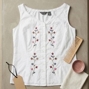 Boho-Chic Embroidered Cotton Tank Top | Small | Perfect Summer Staple